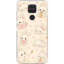 TechTree Redmi Note 9 Uyumlu Sevimli Kawaii Tavşan ve Havuç Desenli Krem Baskılı Silikon Kılıf