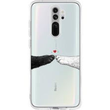 TechTree Redmi Note 8 Pro Uyumlu Kedi & Köpek Pati Dokunuşu Kalp Desenli Baskılı Silikon Kılıf