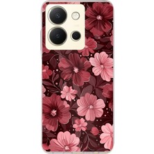 TechTree Vivo Y36 Uyumlu Pembe ve Bordo Çiçek Desenli Baskılı Silikon Kılıf