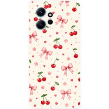 TechTree Redmi Note 12 4g Uyumlu Pembe Fiyonklu ve Kiraz Desenli Krem Baskılı Silikon Kılıf