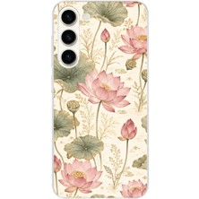 TechTree Samsung Galaxy S25 Plus Uyumlu Pastel Pembe Lotus Baskılı Silikon Kılıf