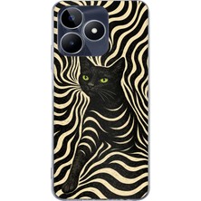 TechTree Realme C53 Uyumlu Siyah Kedi ve Optik Desenli Baskılı Silikon Kılıf