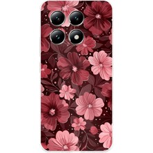 TechTree Xiaomi Mi 14T Uyumlu Pembe ve Bordo Çiçek Desenli Baskılı Silikon Kılıf