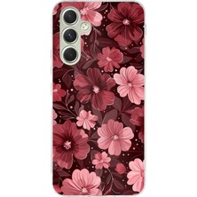 TechTree Samsung Galaxy A15 Uyumlu Pembe ve Bordo Çiçek Desenli Baskılı Silikon Kılıf