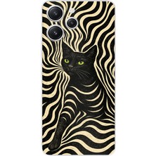 TechTree Redmi 12 Uyumlu Siyah Kedi ve Optik Desenli Baskılı Silikon Kılıf