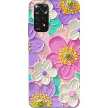 TechTree Redmi Note 11-11S Uyumlu Mor ve Pembe Papatya Baskılı Silikon Kılıf