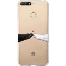 TechTree Huawei Y6 2018 - Honor 7A Uyumlu Kedi & Köpek Pati Dokunuşu Kalp Desenli Baskılı Silikon Kılıf
