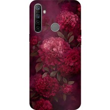 TechTree Realme 5i - 6i - C3 Uyumlu Vişne Renk Vintage Çiçek Desenli Baskılı Silikon Kılıf