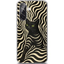 TechTree Samsung Galaxy A56 Uyumlu Siyah Kedi ve Optik Desenli Baskılı Silikon Kılıf