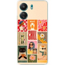 TechTree Redmi 13C Uyumlu Cool Chill Krem Pop Art Kolaj Baskılı Silikon Kılıf