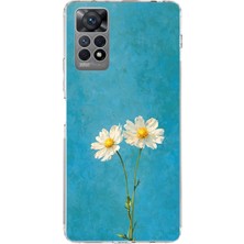 TechTree Redmi Note 12 Pro 4g Uyumlu Iki Beyaz Çiçek Tasarımlı Turkuaz Baskılı Silikon Kılıf