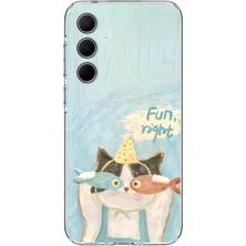 TechTree Samsung Galaxy A35 Uyumlu Balıklı Gözlüklü Komik Kedi Baskılı Silikon Kılıf