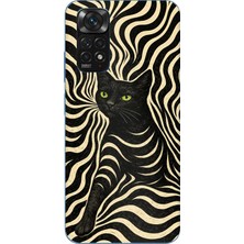 TechTree Redmi Note 11-11S Uyumlu Siyah Kedi ve Optik Desenli Baskılı Silikon Kılıf