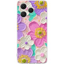 TechTree Tecno Spark 40 Uyumlu Mor ve Pembe Papatya Baskılı Silikon Kılıf