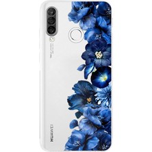 TechTree Huawei P30 Lite Uyumlu Royal Blue Şakayık Çiçek Demeti Baskılı Silikon Kılıf