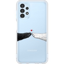 TechTree Samsung Galaxy A13 Uyumlu Kedi & Köpek Pati Dokunuşu Kalp Desenli Baskılı Silikon Kılıf