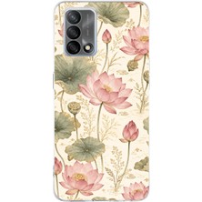 TechTree Oppo A74 Uyumlu Pastel Pembe Lotus Baskılı Silikon Kılıf