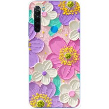TechTree Redmi Note 8 Uyumlu Mor ve Pembe Papatya Baskılı Silikon Kılıf
