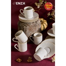 Enza Elif 6 Kişilik Altın Yaldızlı Porselen Kahve Fincanı Takımı