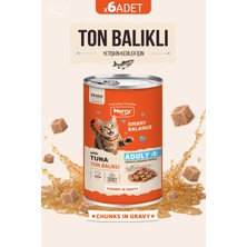 Merry Yetişkin Kediler Için Ton Balıklı Parça Etli Konserve Yaş Kedi Maması 400 G - 6 Adet
