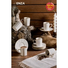 Enza Modern 6 Kişilik Altın Yaldızlı Porselen Kahve Fincanı Takımı