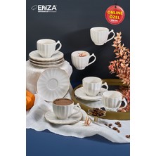 Enza Istiridye 6 Kişilik Gold Porselen Kahve Fincanı Takımı