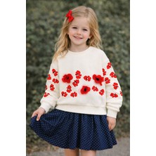 Wanex Kız Çocuk Çiçek Aplikeli Uzun Kollu Sweatshirt – Vanilya Renk (4–9 Yaş)