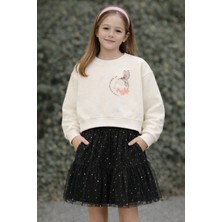 Wanex Kız Çocuk Nakış Detaylı Uzun Kollu Sweatshirt – Vanilya Renk (5–10 Yaş)
