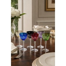 Kristal Market El Işçiliği Kesme Kristal Ayaklı Püskül Desenli Lüks Ayaklı Kadeh 6 Adet 165CC