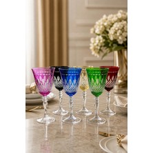 Kristal Market El Yapımı Kristal Damla Renkli Lüks Ayaklı Kadeh Takım 6 Parça