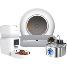 Haustier Akıllı Wifi Uygulamalı Otomatik Kedi Tuvaleti, Akıllı Mama Kabı, Bataryalı Sensörlü Kedi Su Sebili 3'lü Set