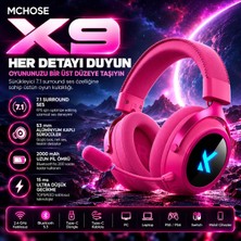 MCHOSE X9 Rose Red 7.1 Surround Kablosuz Gaming Kulaklık (MC-X9-3)