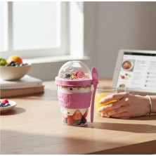 BURADABULDUN Titiz 600 ml Kaşıklı Yoğurt Müsli Kabı – Taşınabilir Kase - Pembe