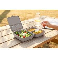 BURADABULDUN Bölmeli Saklama ve Yemek Kabı – Bpa’sız Sağlıklı – Kilit Kapak – Taşınabilir Lunchbox- Açık Gri Renk