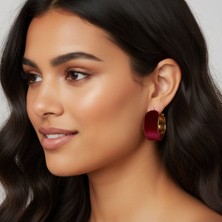 BURADABULDUN Kadın Bordo 14K Kaplama Çelik Halka Küpe (30 Mm)