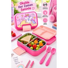 BURADABULDUN Titiz Happii 1030 ml Çelik Bölmeli Beslenme Kabı Sızdırmaz Silikon Contalı Çatal Kaşık Setli - Pembe