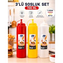 BURADABULDUN Titiz 3’lü 700 ml Sos Şişesi Seti Sızdırmaz Kapaklı Sarı Kırmızı Beyaz