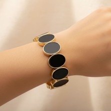 BURADABULDUN Kadın 14K Kaplama Gold Siyah Çelik Lastik Bileklik