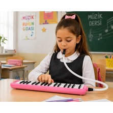 BURADABULDUN Helvacıoğlu 32 Tuşlu Melodika Çantalı Hortumlu Ağızlıklı Okul Müzik Aleti - Pembe