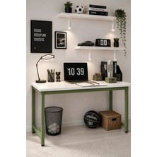 Flinder Beyaz/yeşil Çalışma Masası, 140 cm Çalışma Masası, Çocuk Çalışma Masası, Ders Çalışma Masası, Ofis Masası, Bilgisayar Masası, Pc Masası, Yemek Masası, Mutfak Masaı, Metal Ayaklı