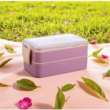 BURADABULDUN Titiz Fely 2 Katlı Öğle Yemeği Kabı – Çatal Kaşık Dahil – Sızdırmaz Kilitli Lunch Box- Mor Renk