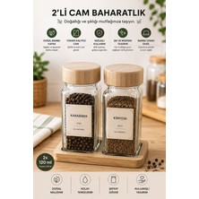 BURADABULDUN 2’li Cam Baharatlık Seti Bambu Kapaklı ve Standlı Cam Baharat Kavanozu