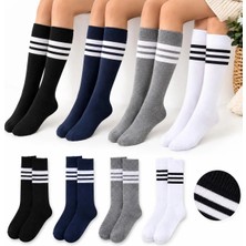Ciho Socks 4 Çift Kız Çocuk Kadın Karışık Çizgili Kaymayan Diz Altı Orta Okul Lise Kolej Okul Çorabı