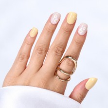 Takma Takma Sarı Nail Art Kısa Yuvarlark 10'lu Tekrar Kullanılabilir El Yapımı Protez Takma Tırnak EKYL-3550 Sarı-S