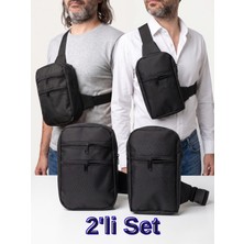 Emre Çanta Dikim Evi 2'li Set - 4 Bölmeli Çapraz Göğüs Çantası + Slim Fit Telefon ve Cüzdan Çantası Su Itici 600D Kumaş