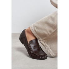 Nişantaşı Shoes Santa Kahve Mat Düz Taban Kadın Loafer Ayakkabı