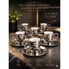 6'lı Atatürk Portreli Porselen Kahve Fincan Seti