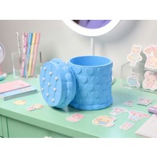 Birsence 3D Baskı Kabartma Kalp Desenli Kapaklı Kalemlik - Masaüstü Organizer - Mavi