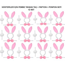 Pembe Tavşan Kostüm Seti – Taç, Papyon, Ponpon (12’li Paket) Midastech