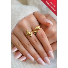 The Collection 2'li Modern Bombeli Vintage ve Halat Form Vip Gold Yüzük Seti